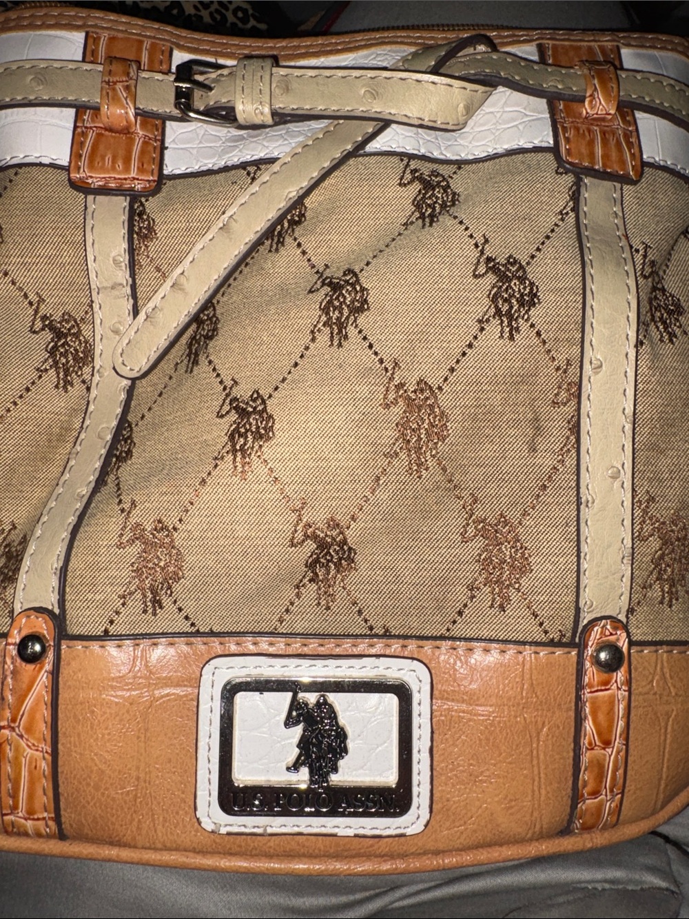 U.S. Polo Assn. Beige & Tan Signature Logo Tote